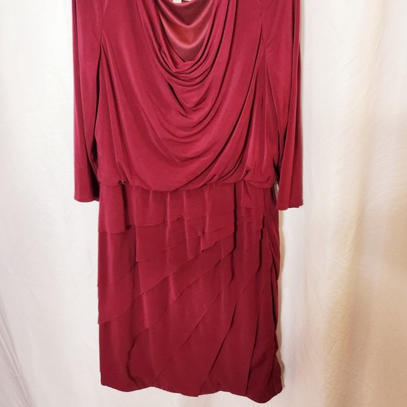 Dressy Dress 3/4 sleeved Cowl Neck Layered Burgundy Stretch Comfortable - Picture 2 of 8